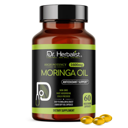 Moringa Oil Capsules 1600mg - Cold-Pressed Seed (Ben) Oil | 60 Softgels