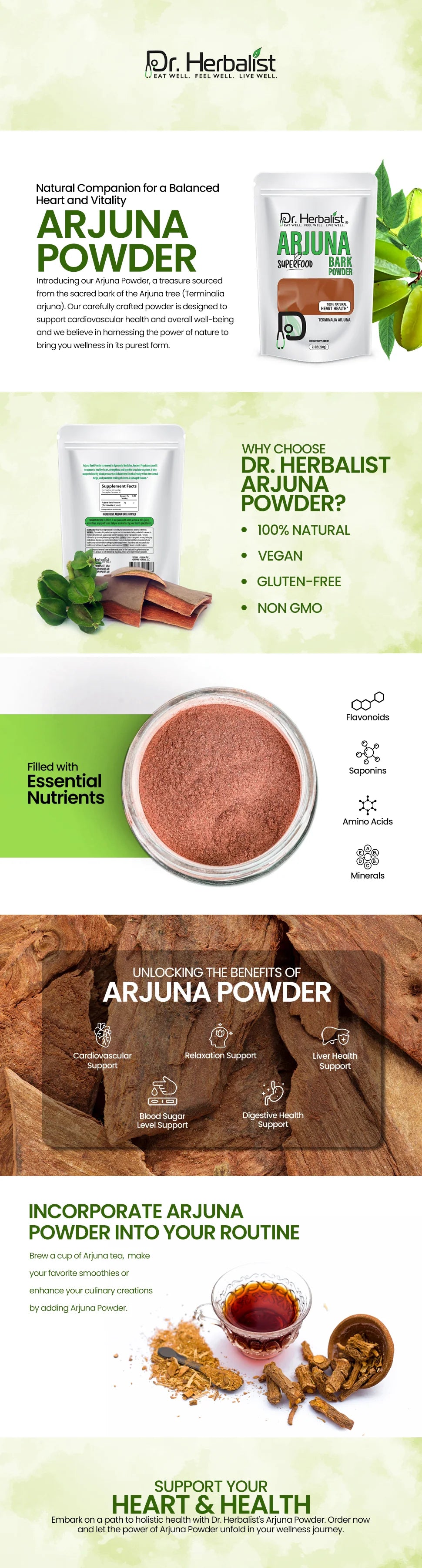 Arjuna Powder 200g Pouch — Single-Ingredient Terminalia Arjuna Bark | Traditional Ayurvedic Wellness | Halal, No Fillers — feature 1