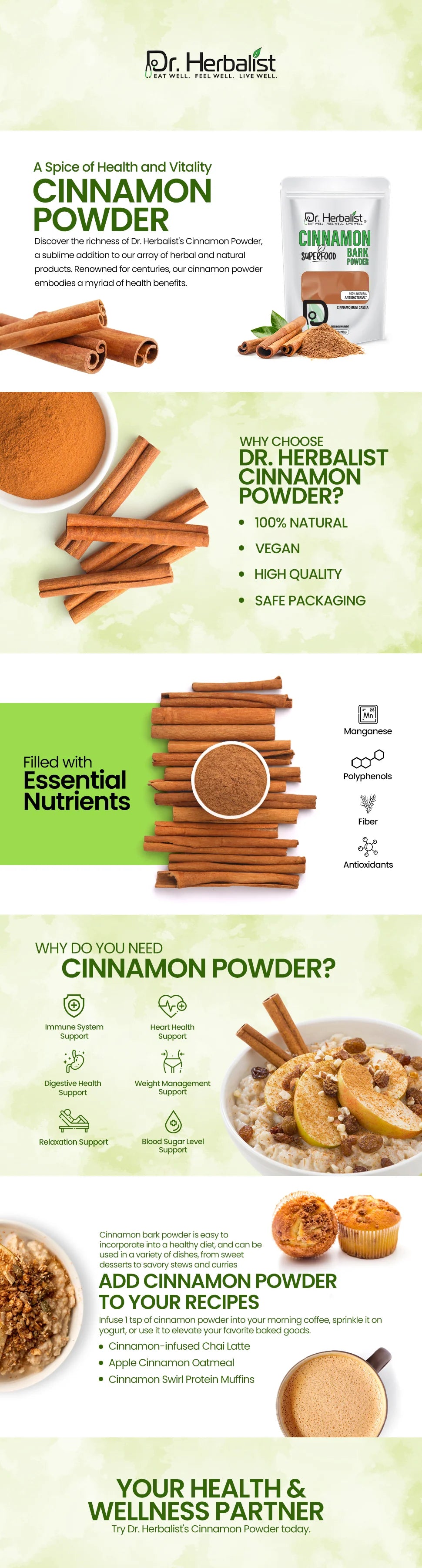 Cinnamon Powder 200g — Single-Ingredient Ground Cinnamomum (Dalchini) | Warm Spice for Everyday Wellness | Halal, No Fillers — feature 1