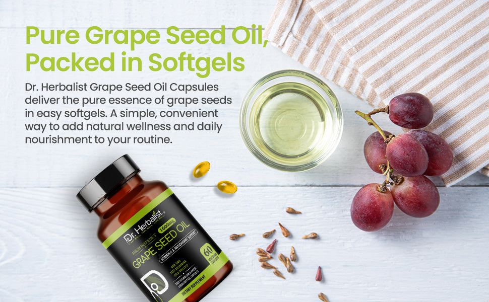 Grape Seed Oil Capsules 1600mg - Cold-Pressed, Vitamin E | 60 Softgels — feature 2