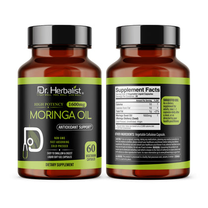 Moringa Oil Capsules 1600mg - Cold-Pressed Seed (Ben) Oil | 60 Softgels