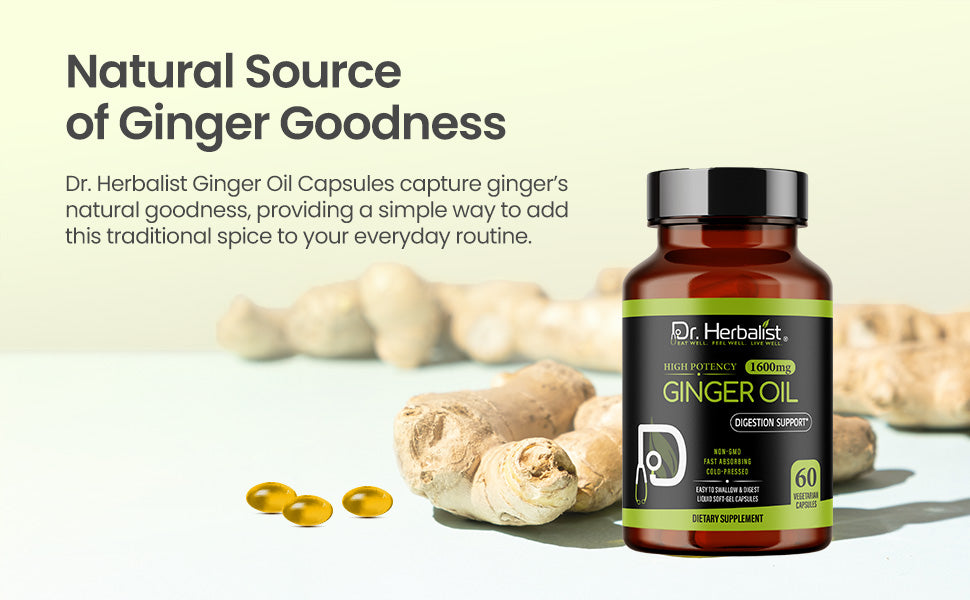 Ginger Oil Capsules 1600mg - Zingiber Officinale, No Burn | 60 Softgels — feature 4