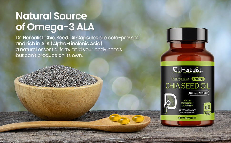Chia Seed Oil Capsules 1600mg - Fish-Free Plant Omega-3 (ALA) | 60 Softgels — feature 4