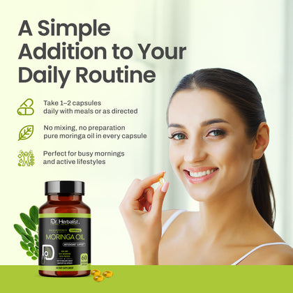 Moringa Oil Capsules 1600mg - Cold-Pressed Seed (Ben) Oil | 60 Softgels