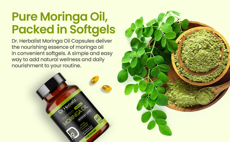 Moringa Oil Capsules 1600mg - Cold-Pressed Seed (Ben) Oil | 60 Softgels — feature 2
