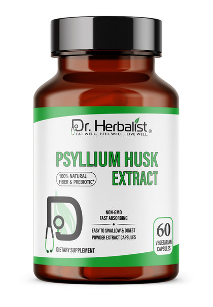 Dr. HERBALIST Psyllium Husk Extract Capsules 500mg - Plantago ovata isabgol soluble fiber, vegetarian, 60 capsules