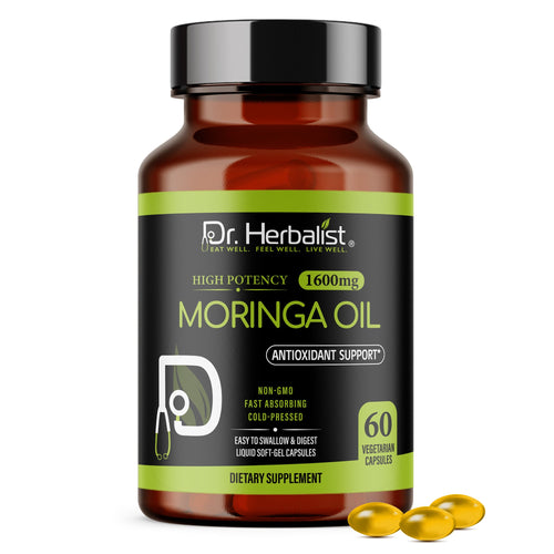 Dr. HERBALIST Moringa Oil Capsules 1600mg - cold-pressed Moringa oleifera seed (Ben) oil, 60 softgels