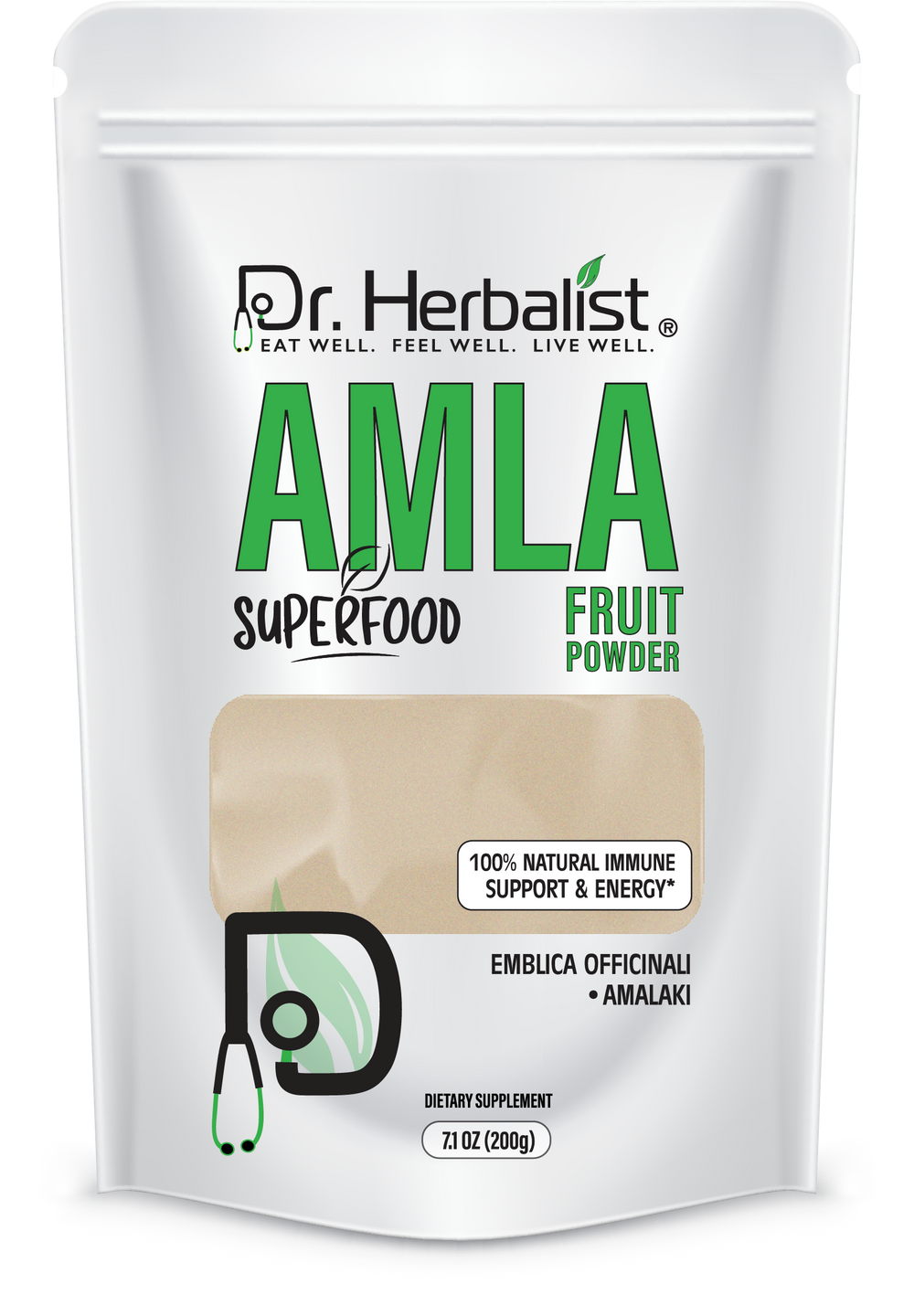 Dr. HERBALIST Amla Powder 200g - Emblica officinalis (Indian gooseberry), naturally a source of Vitamin C