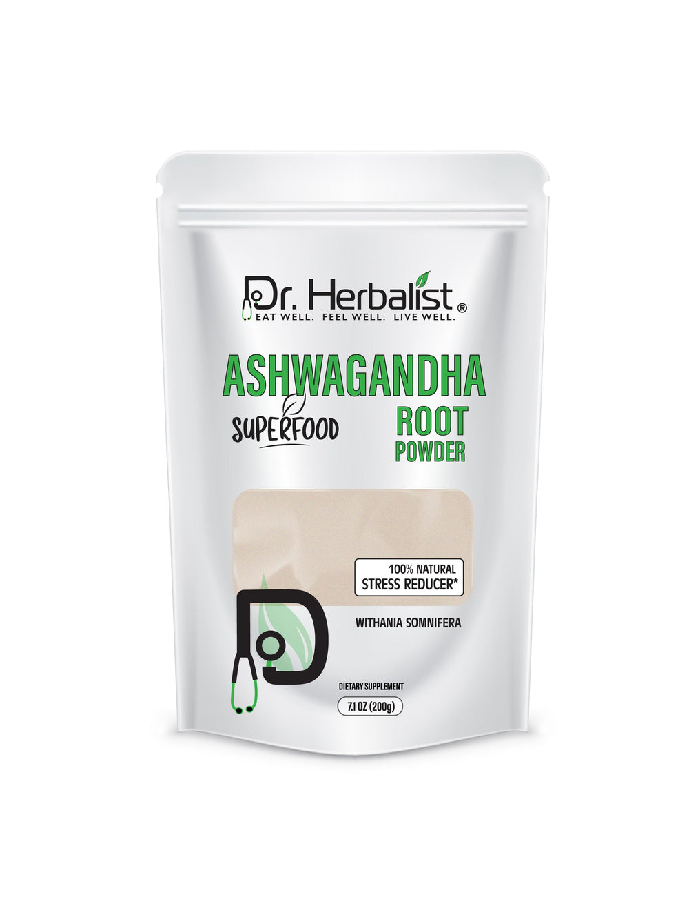 Dr. HERBALIST Ashwagandha Root Powder 200g - Withania somnifera, single-ingredient, Halal