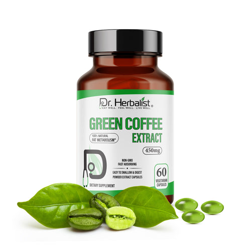 Dr. HERBALIST Green Coffee Bean Extract 450mg - unroasted Coffea arabica, naturally contains chlorogenic acid, 60 capsules