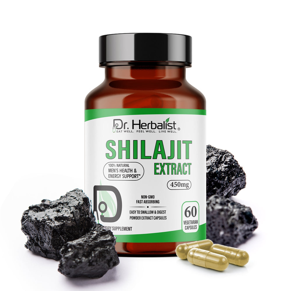 Dr. HERBALIST Shilajit Capsules - purified Himalayan, naturally contains fulvic acid, no sticky resin