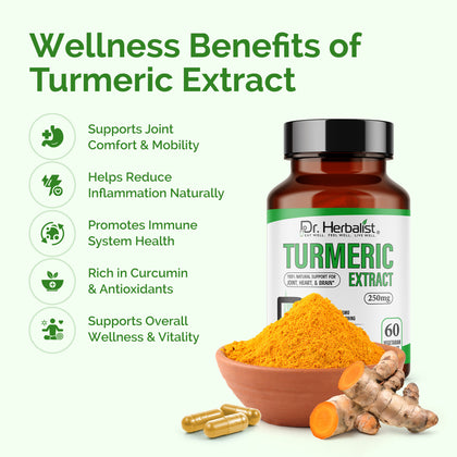 Turmeric Extract Capsules 250mg - Curcuma Longa Curcuminoids (Haldi)