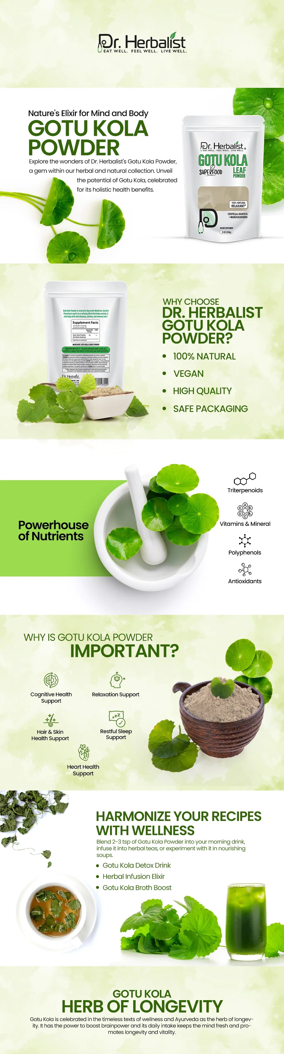Gotu Kola Powder 200g — Single-Ingredient Centella Asiatica (Brahmi) | Calm, Focus & Stress Support | Halal, No Fillers — feature 1