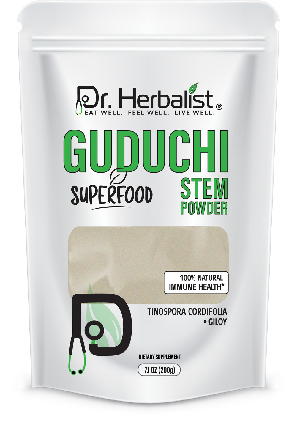 Dr. HERBALIST Guduchi Powder 200g - Tinospora cordifolia (giloy / amrita), single-ingredient