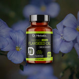 Flaxseed Oil Capsules 1600mg - Fish-Free Plant Omega-3 (ALA), Cold-Pressed | 60 Softgels view 2