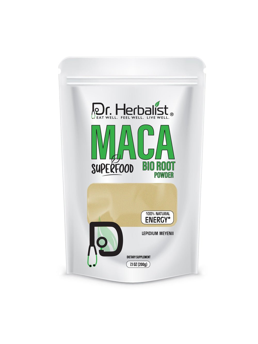 Dr. HERBALIST Maca Root Powder 200g - Peruvian Lepidium meyenii, for smoothies and lattes