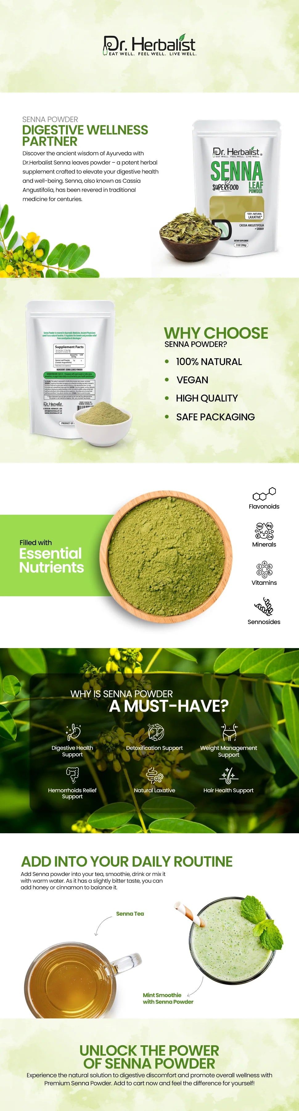 Senna Leaf Powder 200g - Cassia Angustifolia (Sanay) — feature 1