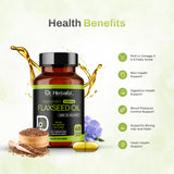 Flaxseed Oil Capsules 1600mg - Fish-Free Plant Omega-3 (ALA), Cold-Pressed | 60 Softgels view 6