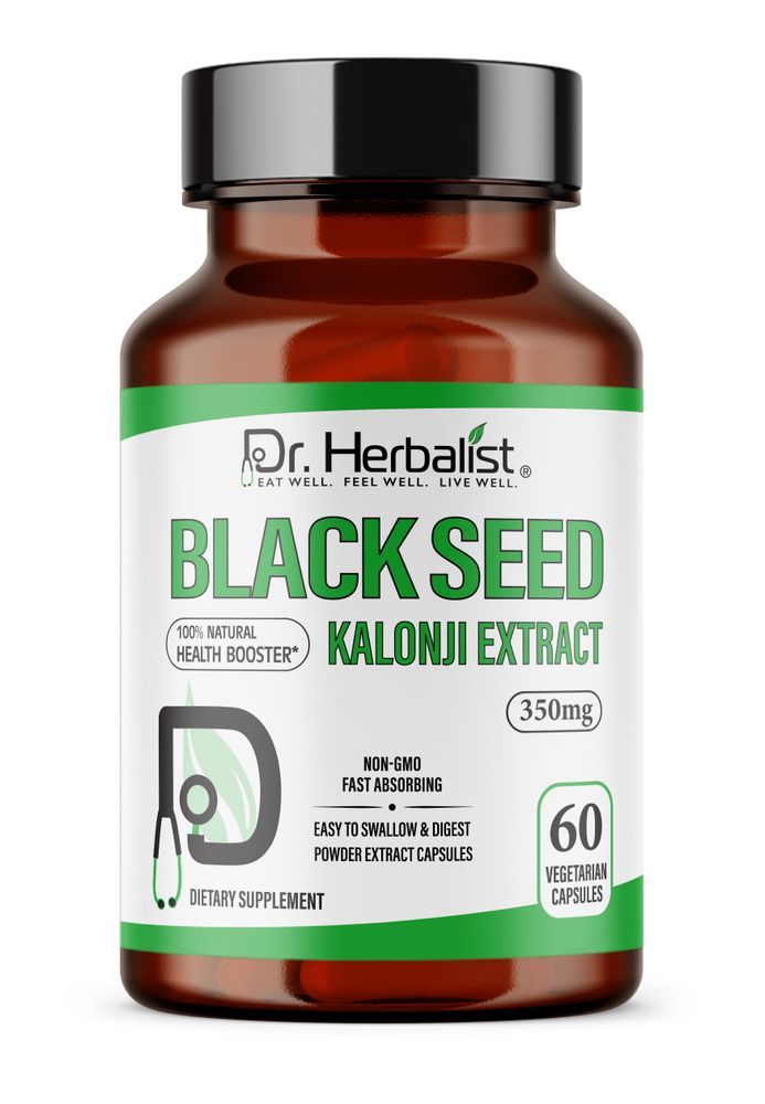 Dr. HERBALIST Kalonji Black Seed Capsules 350mg - Nigella sativa, naturally contains thymoquinone, 60 capsules