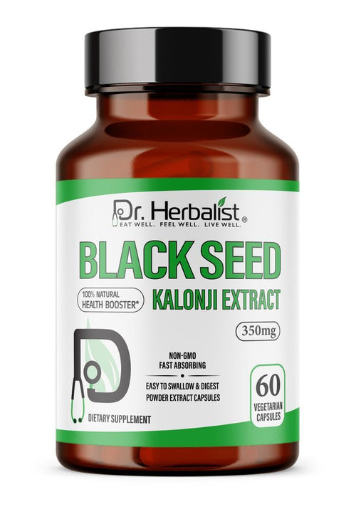 Dr. HERBALIST Kalonji Black Seed Capsules 350mg - Nigella sativa, naturally contains thymoquinone, 60 capsules