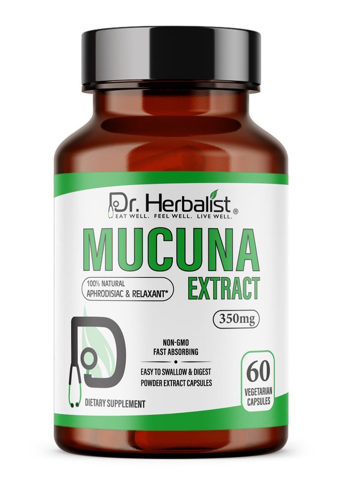 Dr. HERBALIST Mucuna Pruriens Extract 350mg - kapikacchu velvet bean, naturally contains L-DOPA, 60 capsules