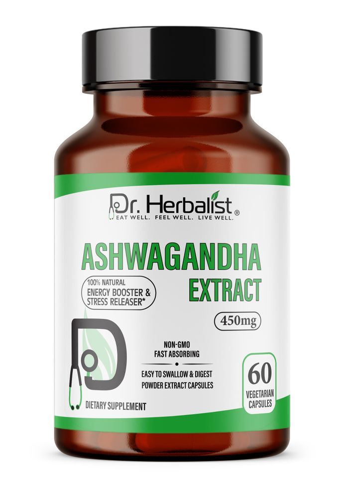 Dr. HERBALIST Ashwagandha Extract 450mg - Withania somnifera capsules, naturally contains withanolides