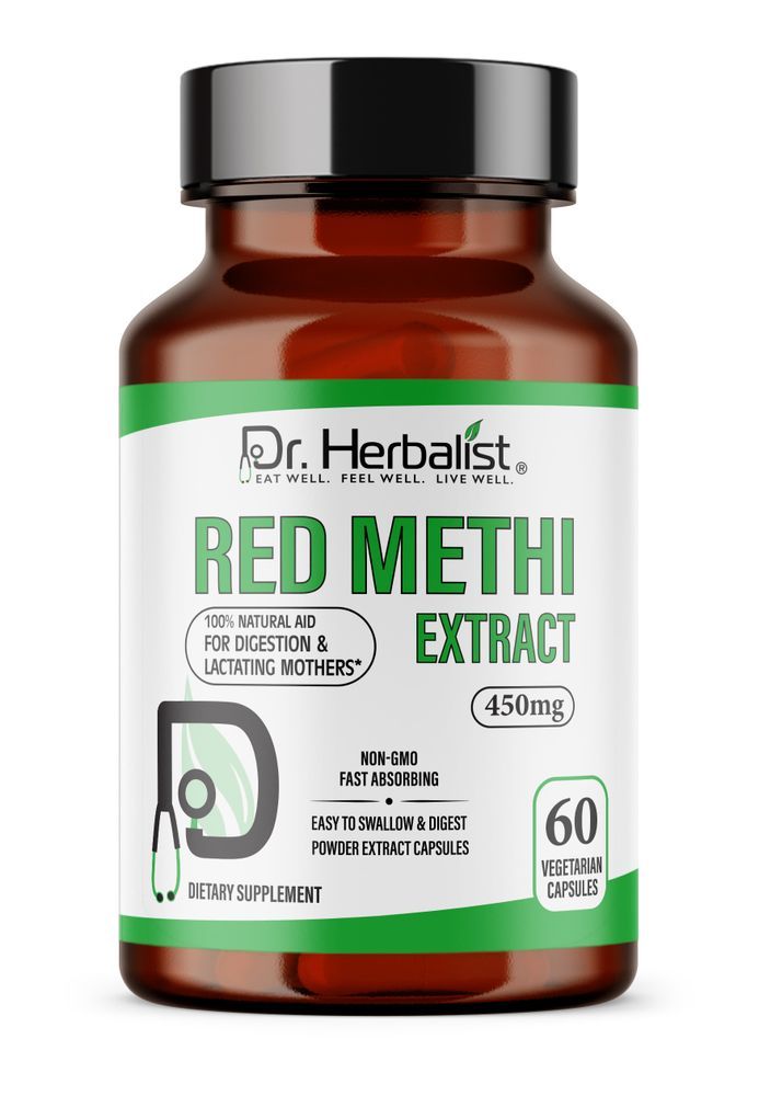 Dr. HERBALIST Red Methi Fenugreek Capsules 450mg - Trigonella foenum-graecum, 60 capsules, Halal