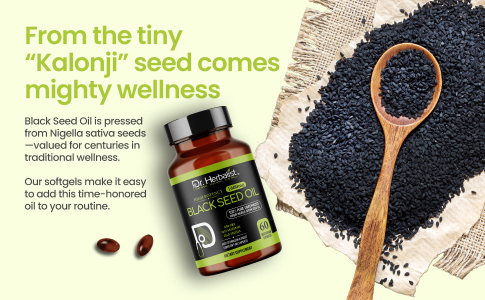 Black Seed Oil Capsules 1600mg - Nigella Sativa, No Harsh Taste | 60 Softgels — feature 2