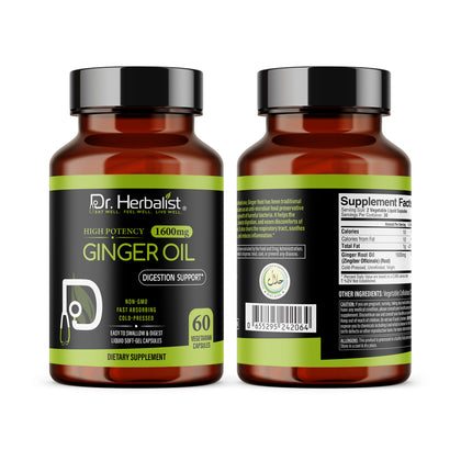 Ginger Oil Capsules 1600mg - Zingiber Officinale, No Burn | 60 Softgels