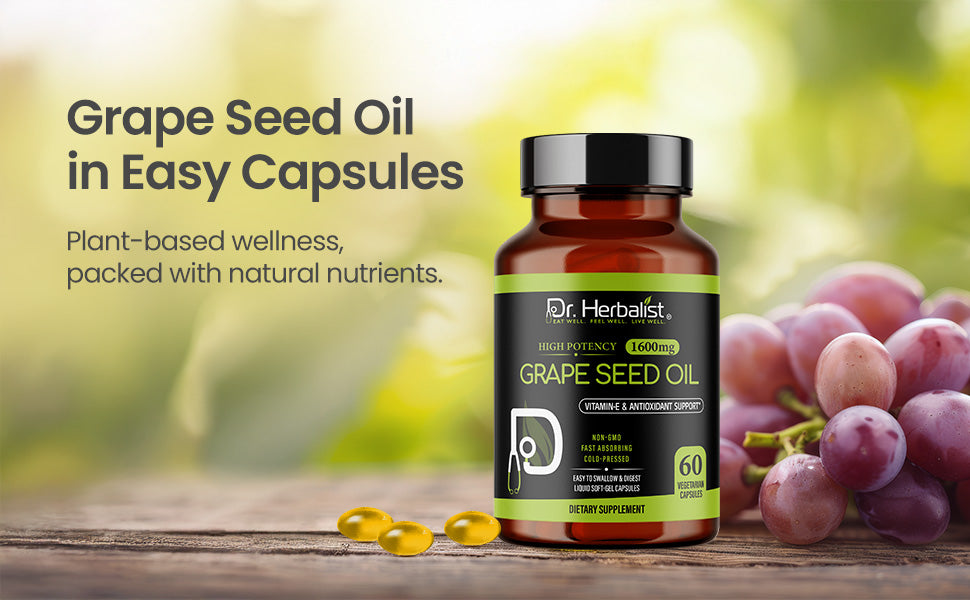 Grape Seed Oil Capsules 1600mg - Cold-Pressed, Vitamin E | 60 Softgels — feature 4