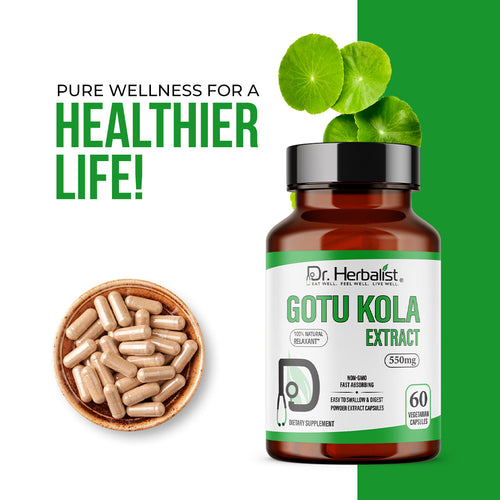 Dr. HERBALIST Gotu Kola Capsules 550mg - Centella asiatica, single-ingredient, 60 capsules, Halal