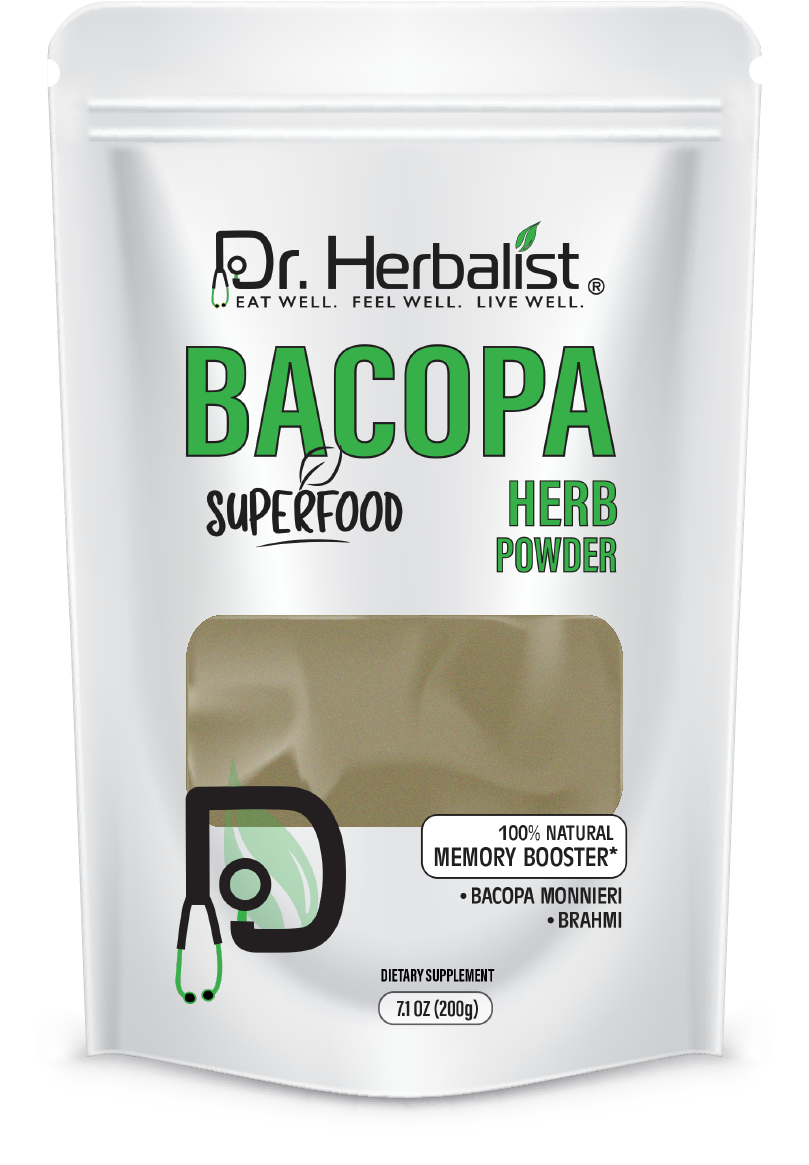 Dr. HERBALIST Bacopa Powder 200g - Bacopa monnieri (brahmi), naturally contains bacosides, single-ingredient