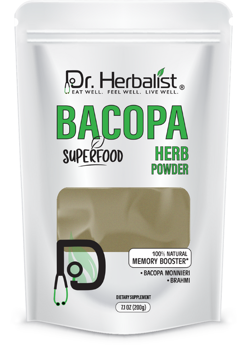 Dr. HERBALIST Bacopa Powder 200g - Bacopa monnieri (brahmi), naturally contains bacosides, single-ingredient