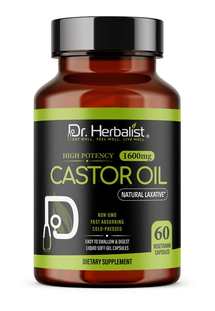 Castor Oil Capsules 1600mg - Cold-Pressed, Hexane-Free | 60 Softgels