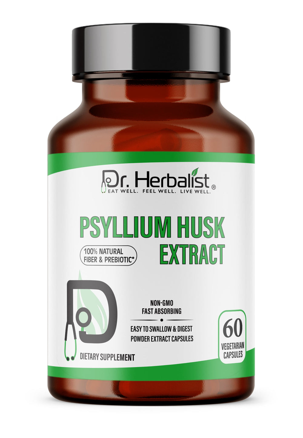 Dr. HERBALIST Psyllium Husk Extract Capsules 500mg - Plantago ovata isabgol soluble fiber, vegetarian, 60 capsules